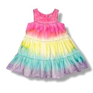Pandemonium Dress Girls 4 Multicolor Tiered Rainbow Tie Dye Cotton Sundress